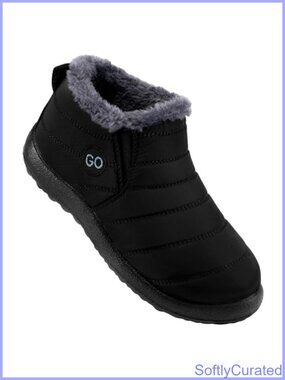 Womens Winter Fur Lined Waterproof Slip On Ankle Snow Boots